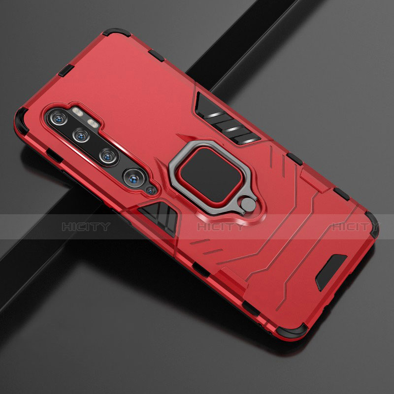 Custodia Silicone e Plastica Opaca Cover con Magnetico Anello Supporto D02 per Xiaomi Mi Note 10 Rosso