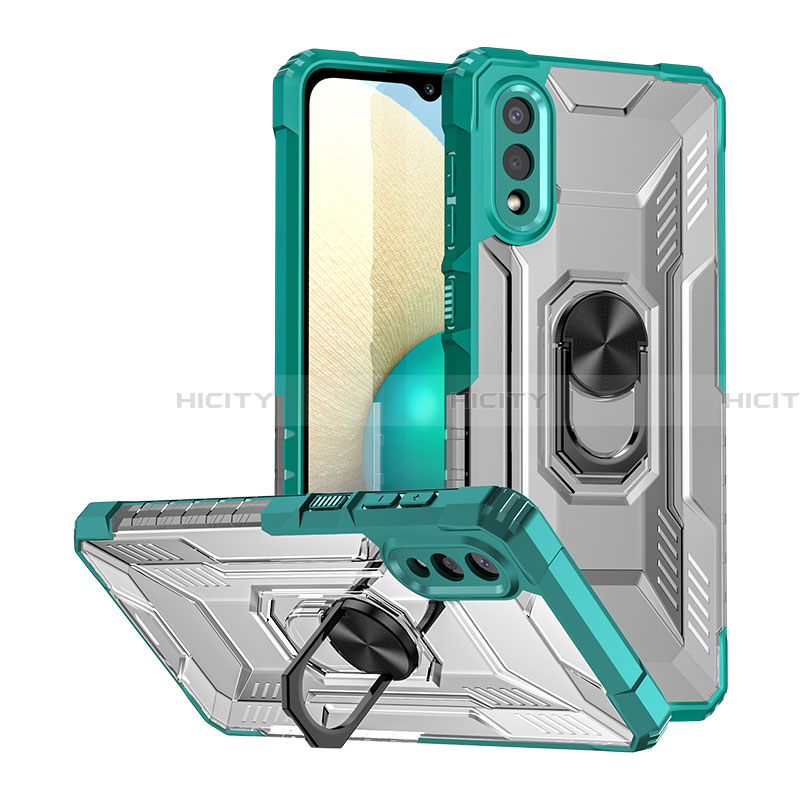 Custodia Silicone e Plastica Opaca Cover con Magnetico Anello Supporto J01S per Samsung Galaxy A02 Verde