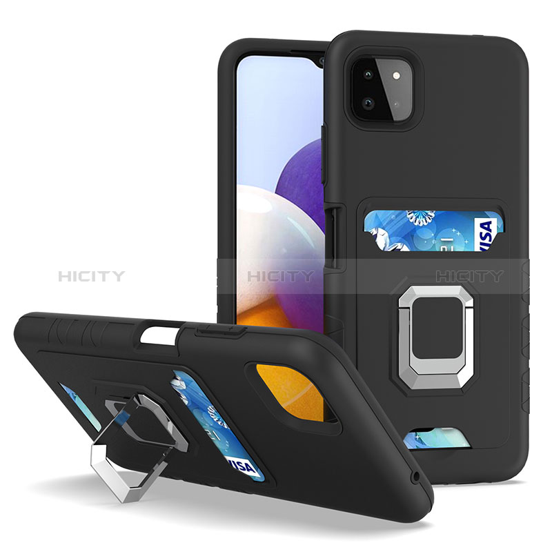 Custodia Silicone e Plastica Opaca Cover con Magnetico Anello Supporto J01S per Samsung Galaxy A22s 5G