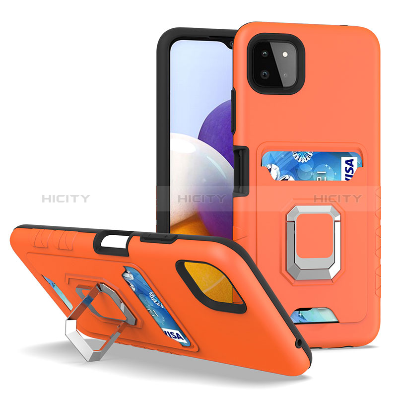 Custodia Silicone e Plastica Opaca Cover con Magnetico Anello Supporto J01S per Samsung Galaxy A22s 5G Arancione