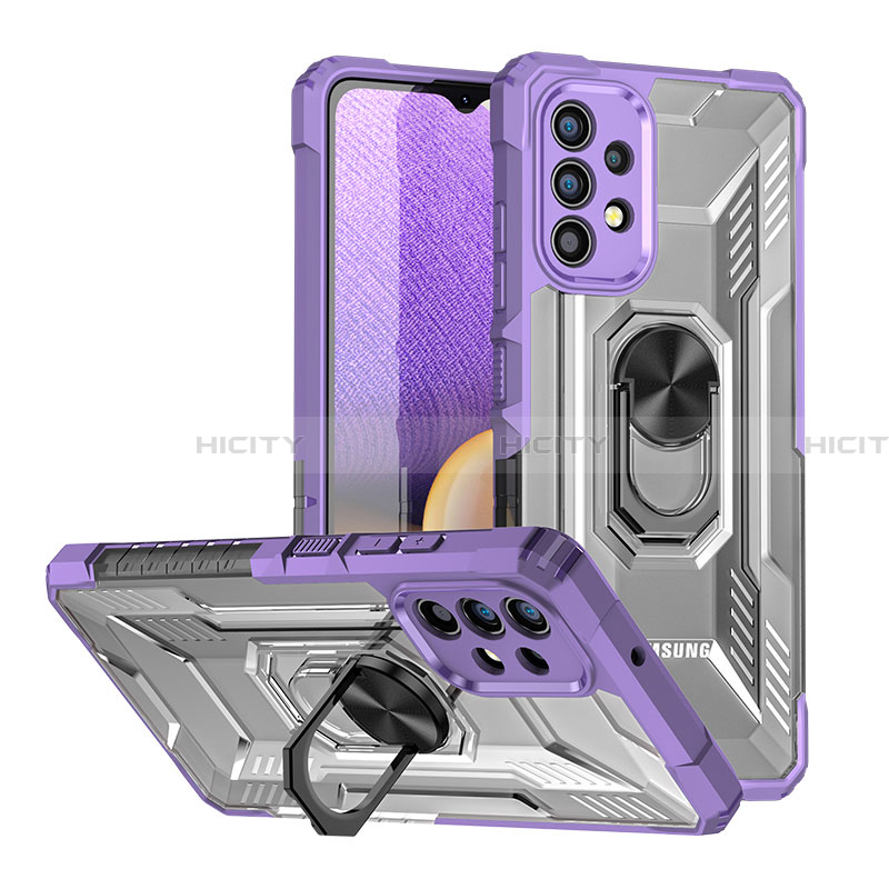 Custodia Silicone e Plastica Opaca Cover con Magnetico Anello Supporto J01S per Samsung Galaxy A32 4G Viola