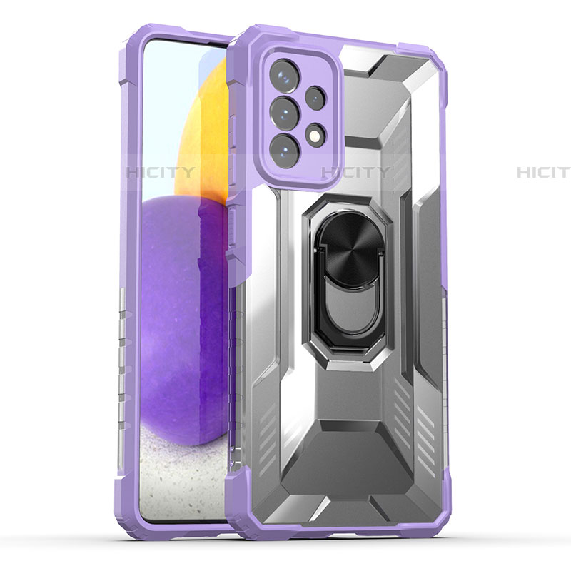 Custodia Silicone e Plastica Opaca Cover con Magnetico Anello Supporto J01S per Samsung Galaxy A72 4G Viola