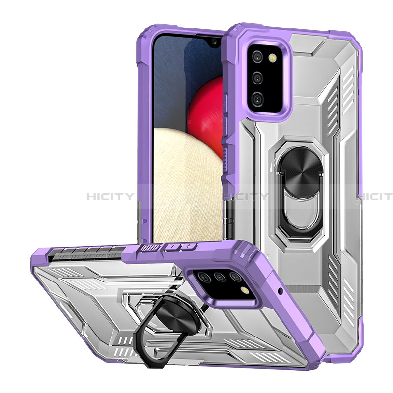 Custodia Silicone e Plastica Opaca Cover con Magnetico Anello Supporto J01S per Samsung Galaxy F02S SM-E025F Viola