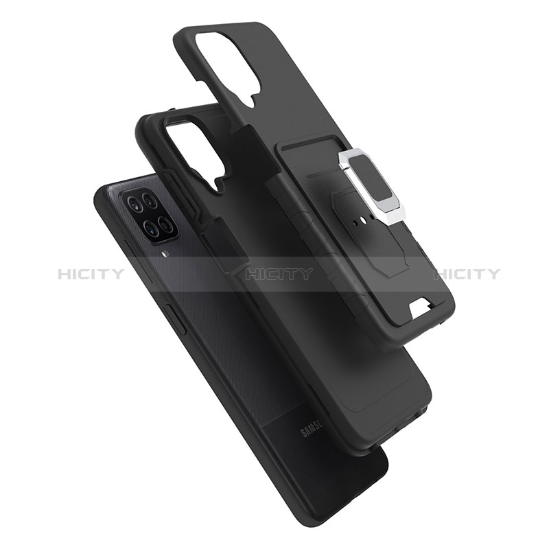 Custodia Silicone e Plastica Opaca Cover con Magnetico Anello Supporto J01S per Samsung Galaxy F12