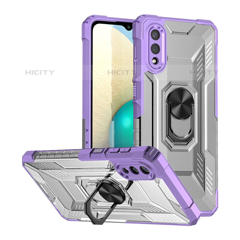 Custodia Silicone e Plastica Opaca Cover con Magnetico Anello Supporto J01S per Samsung Galaxy M02 Viola