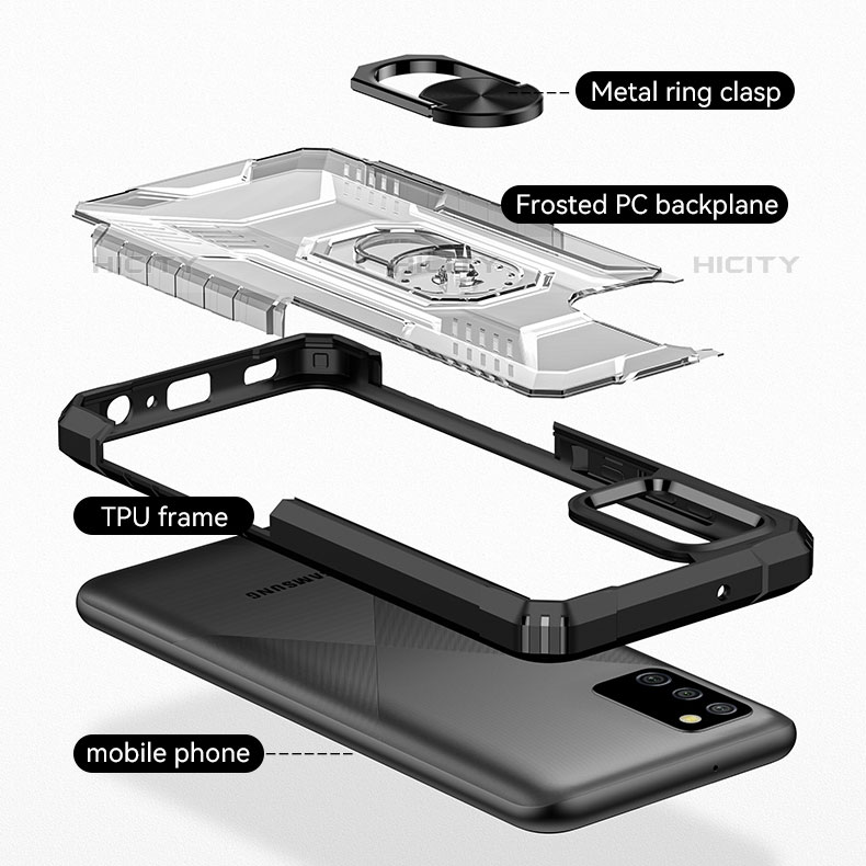 Custodia Silicone e Plastica Opaca Cover con Magnetico Anello Supporto J01S per Samsung Galaxy M02s