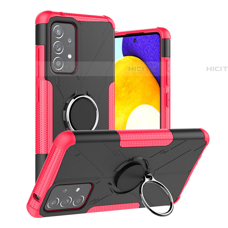 Custodia Silicone e Plastica Opaca Cover con Magnetico Anello Supporto J01X per Samsung Galaxy A52 4G Rosa Caldo