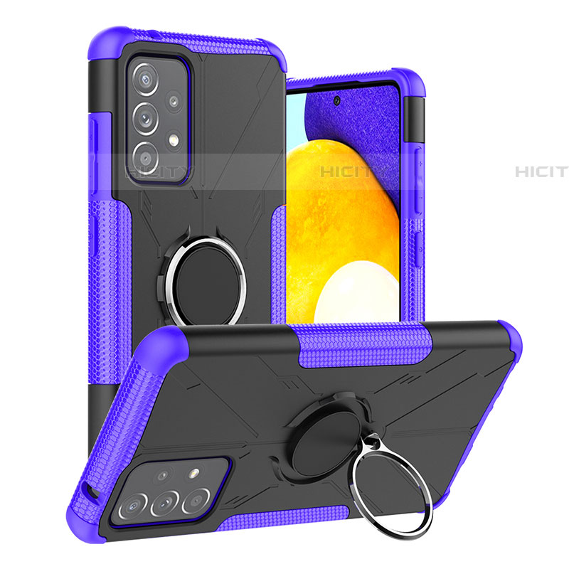 Custodia Silicone e Plastica Opaca Cover con Magnetico Anello Supporto J01X per Samsung Galaxy A52 4G Viola