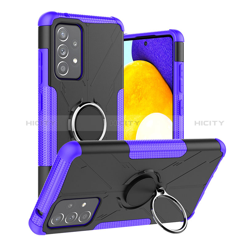 Custodia Silicone e Plastica Opaca Cover con Magnetico Anello Supporto J01X per Samsung Galaxy A52s 5G Viola