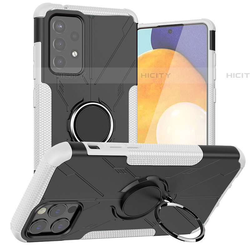Custodia Silicone e Plastica Opaca Cover con Magnetico Anello Supporto J01X per Samsung Galaxy A72 4G Argento