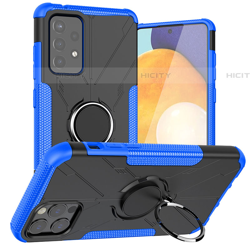 Custodia Silicone e Plastica Opaca Cover con Magnetico Anello Supporto J01X per Samsung Galaxy A72 4G Blu