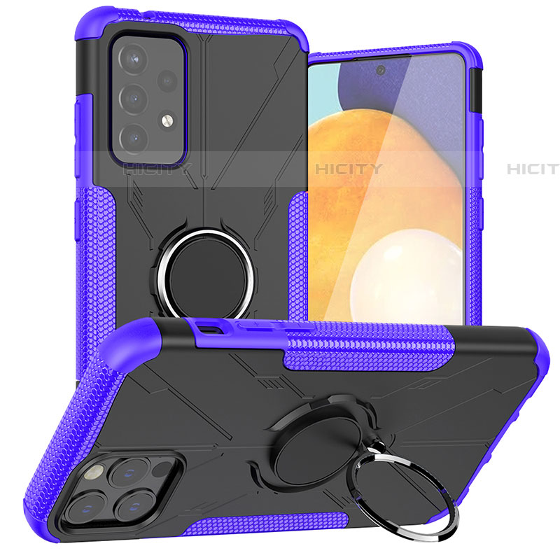 Custodia Silicone e Plastica Opaca Cover con Magnetico Anello Supporto J01X per Samsung Galaxy A72 4G Viola