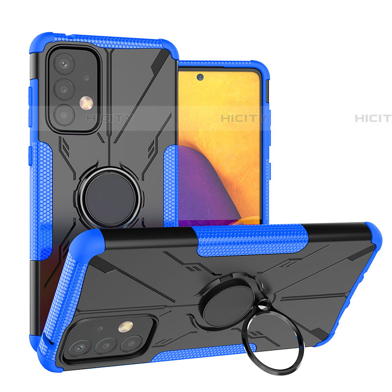 Custodia Silicone e Plastica Opaca Cover con Magnetico Anello Supporto J01X per Samsung Galaxy A73 5G Blu