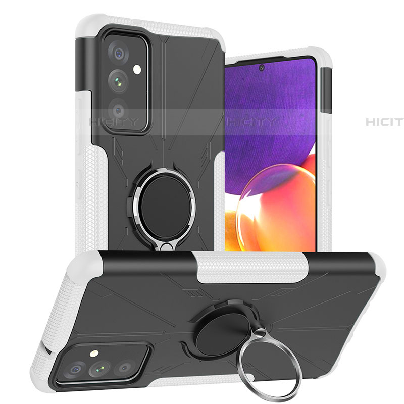 Custodia Silicone e Plastica Opaca Cover con Magnetico Anello Supporto J01X per Samsung Galaxy A82 5G Argento