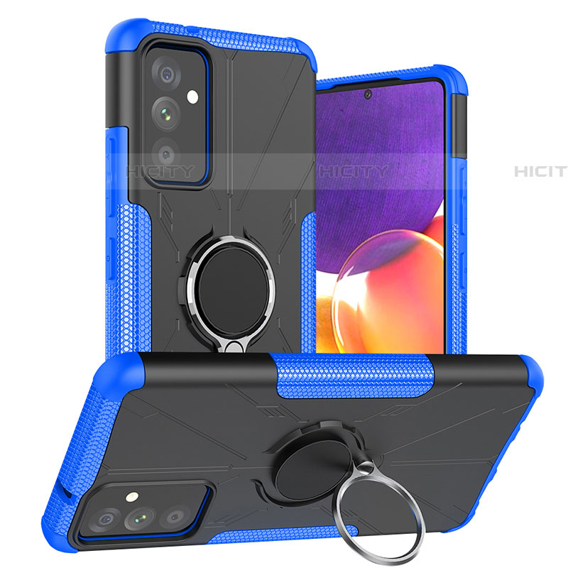 Custodia Silicone e Plastica Opaca Cover con Magnetico Anello Supporto J01X per Samsung Galaxy F34 5G Blu