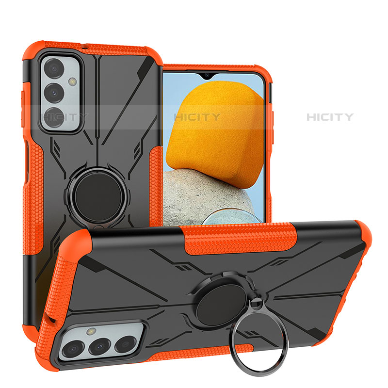 Custodia Silicone e Plastica Opaca Cover con Magnetico Anello Supporto J01X per Samsung Galaxy M23 5G Arancione