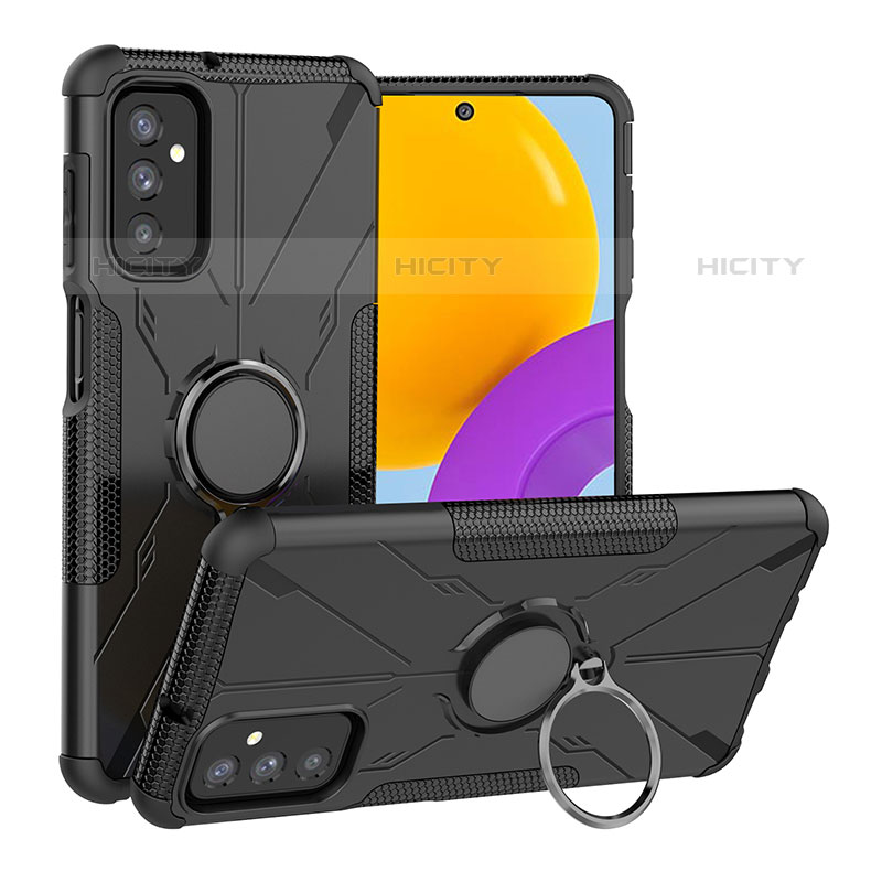 Custodia Silicone e Plastica Opaca Cover con Magnetico Anello Supporto J01X per Samsung Galaxy M52 5G Nero