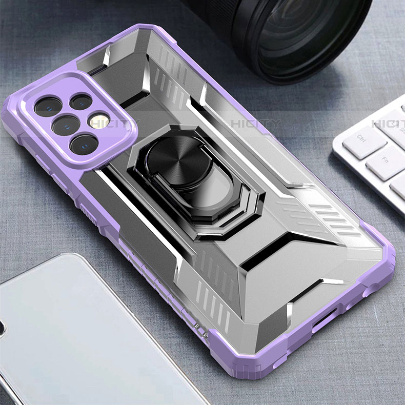 Custodia Silicone e Plastica Opaca Cover con Magnetico Anello Supporto J02S per Samsung Galaxy A52 4G Viola