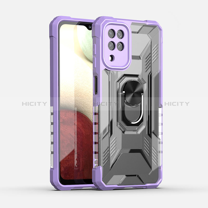 Custodia Silicone e Plastica Opaca Cover con Magnetico Anello Supporto J02S per Samsung Galaxy M12 Viola