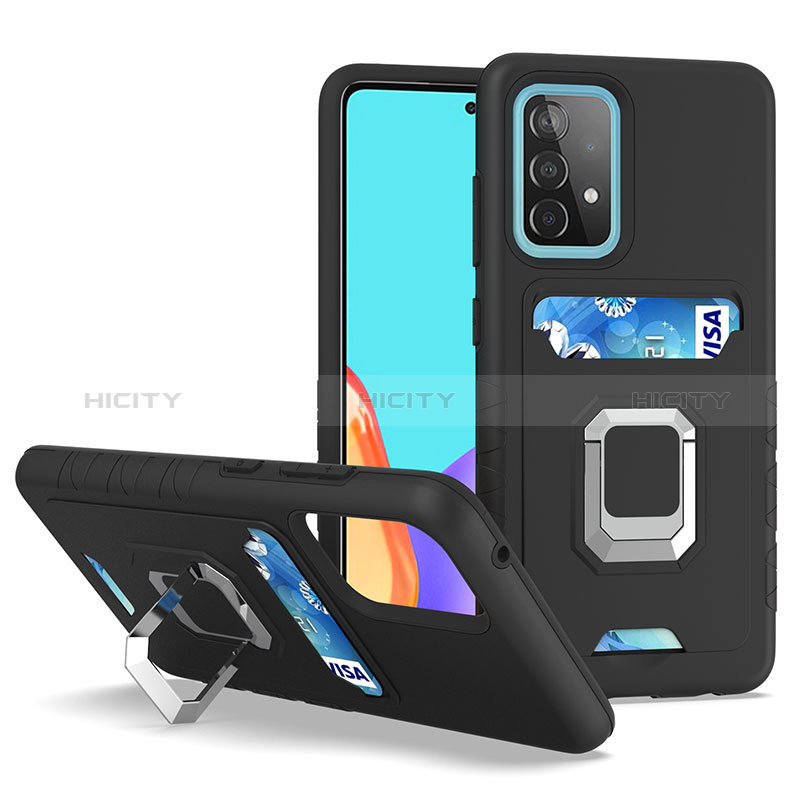 Custodia Silicone e Plastica Opaca Cover con Magnetico Anello Supporto J03S per Samsung Galaxy A52s 5G Nero