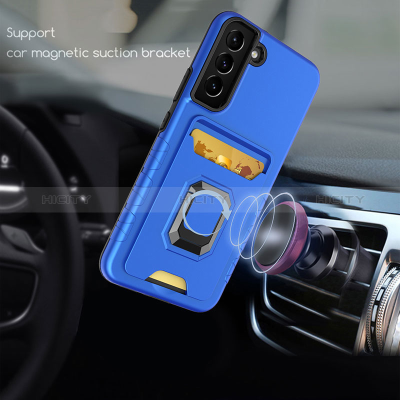 Custodia Silicone e Plastica Opaca Cover con Magnetico Anello Supporto J03S per Samsung Galaxy S22 5G