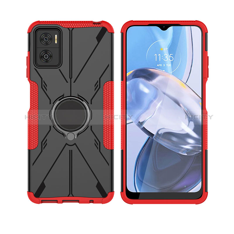 Custodia Silicone e Plastica Opaca Cover con Magnetico Anello Supporto JX1 per Motorola Moto E22