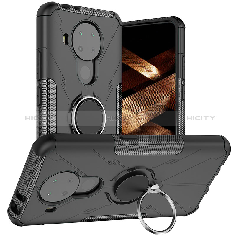 Custodia Silicone e Plastica Opaca Cover con Magnetico Anello Supporto JX1 per Nokia 5.4 Nero