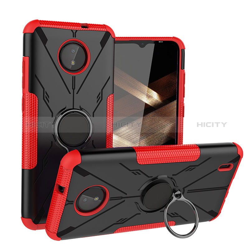 Custodia Silicone e Plastica Opaca Cover con Magnetico Anello Supporto JX1 per Nokia C10 Rosso