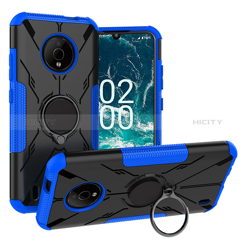 Custodia Silicone e Plastica Opaca Cover con Magnetico Anello Supporto JX1 per Nokia C200 Blu