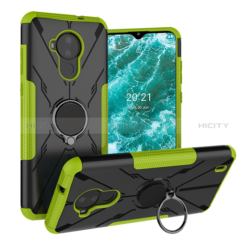 Custodia Silicone e Plastica Opaca Cover con Magnetico Anello Supporto JX1 per Nokia C30 Verde