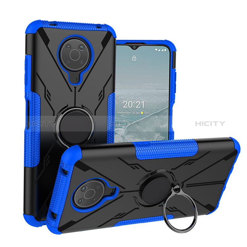 Custodia Silicone e Plastica Opaca Cover con Magnetico Anello Supporto JX1 per Nokia G20 Blu