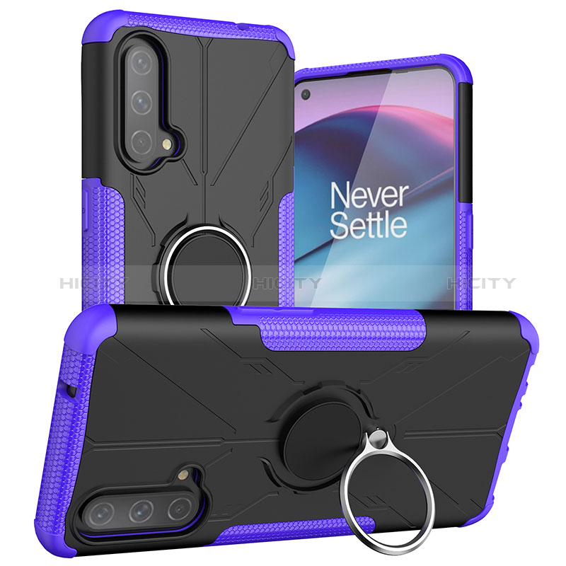 Custodia Silicone e Plastica Opaca Cover con Magnetico Anello Supporto JX1 per OnePlus Nord CE 5G Viola