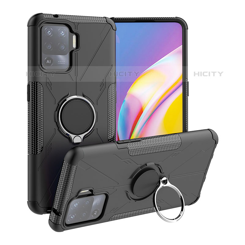 Custodia Silicone e Plastica Opaca Cover con Magnetico Anello Supporto JX1 per Oppo A94 4G Nero