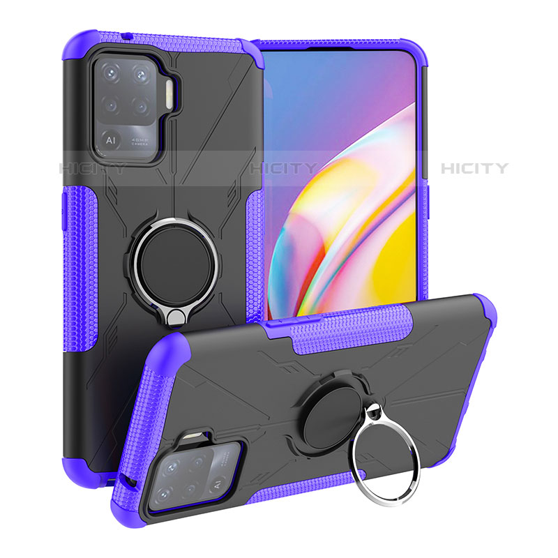 Custodia Silicone e Plastica Opaca Cover con Magnetico Anello Supporto JX1 per Oppo A94 4G Viola