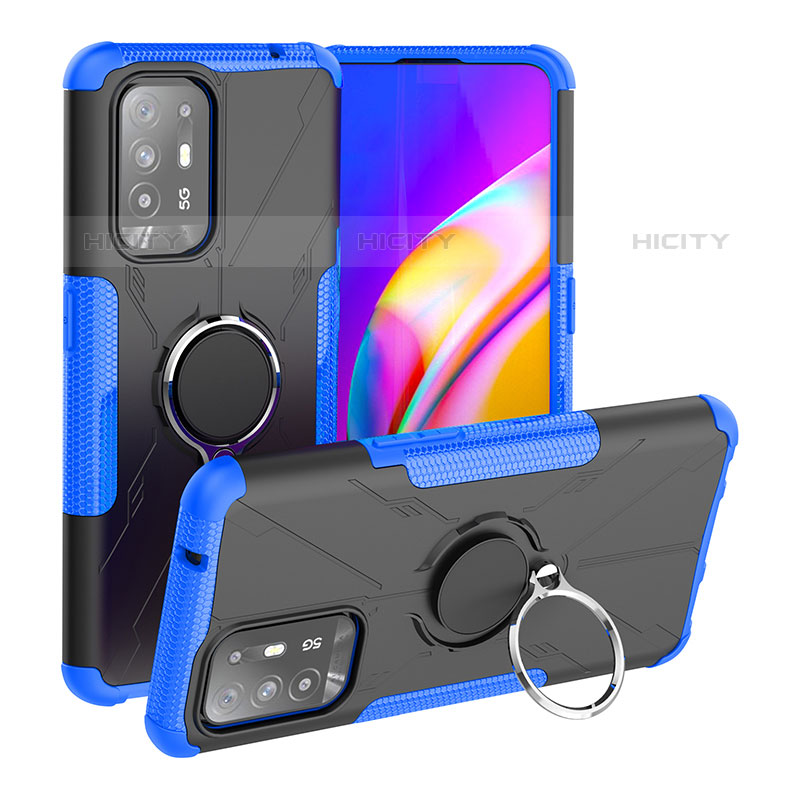 Custodia Silicone e Plastica Opaca Cover con Magnetico Anello Supporto JX1 per Oppo A94 5G Blu