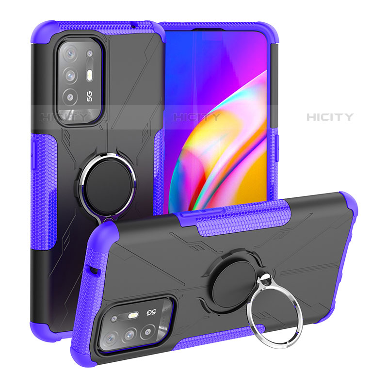 Custodia Silicone e Plastica Opaca Cover con Magnetico Anello Supporto JX1 per Oppo F19 Pro+ Plus 5G Viola