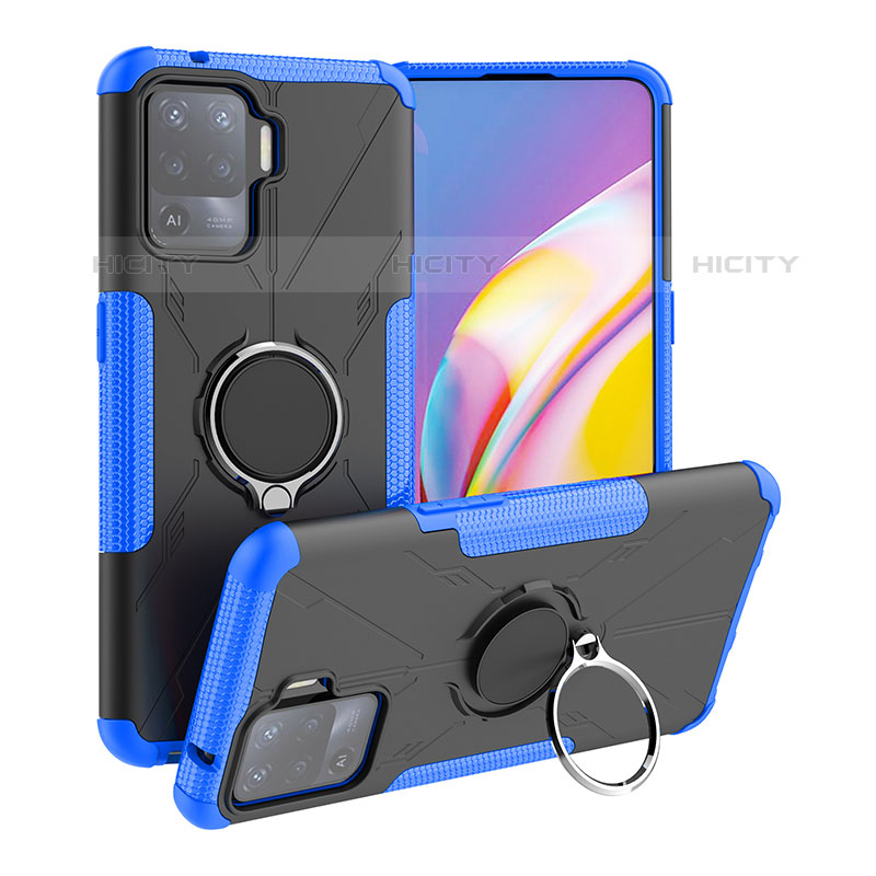 Custodia Silicone e Plastica Opaca Cover con Magnetico Anello Supporto JX1 per Oppo Reno5 Lite Blu