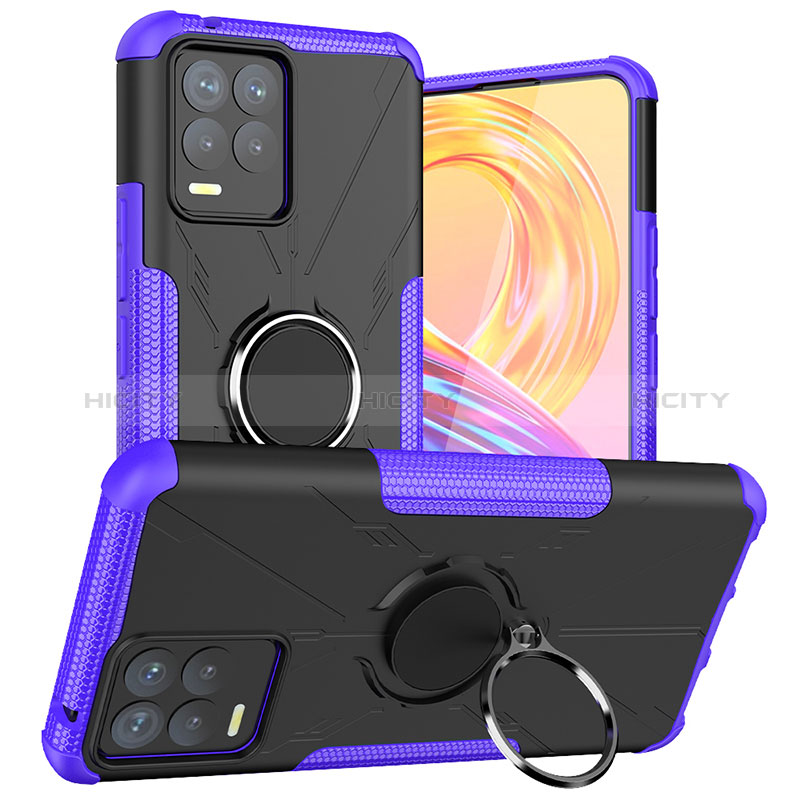 Custodia Silicone e Plastica Opaca Cover con Magnetico Anello Supporto JX1 per Realme 8 Pro Viola