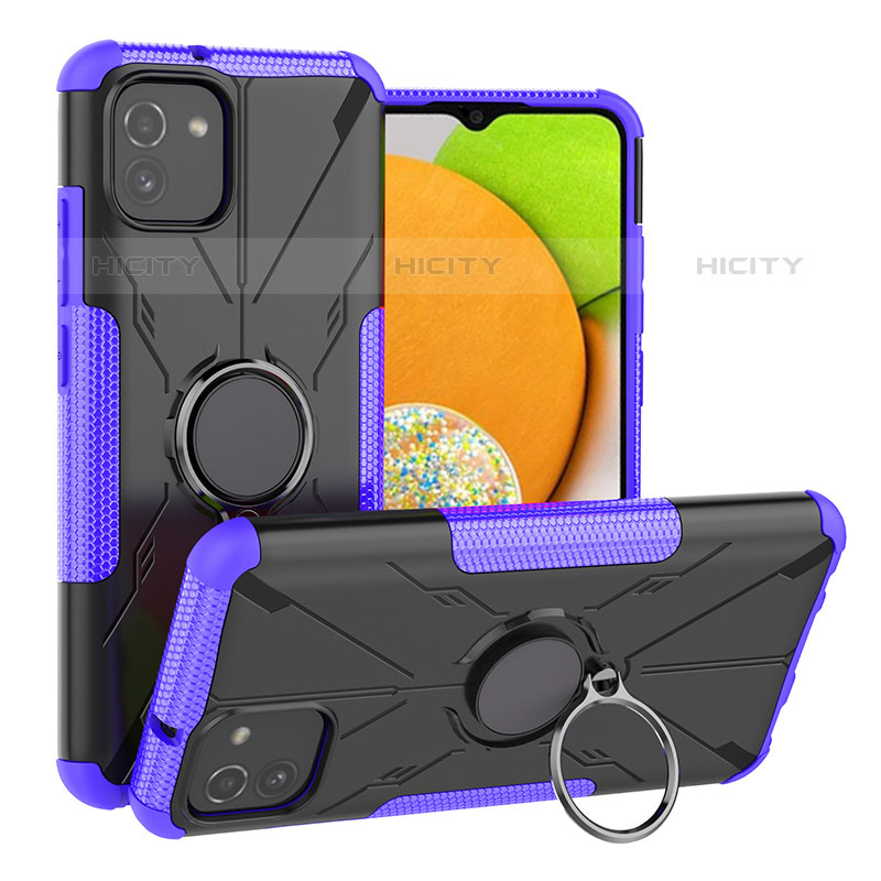 Custodia Silicone e Plastica Opaca Cover con Magnetico Anello Supporto JX1 per Samsung Galaxy A03 Viola