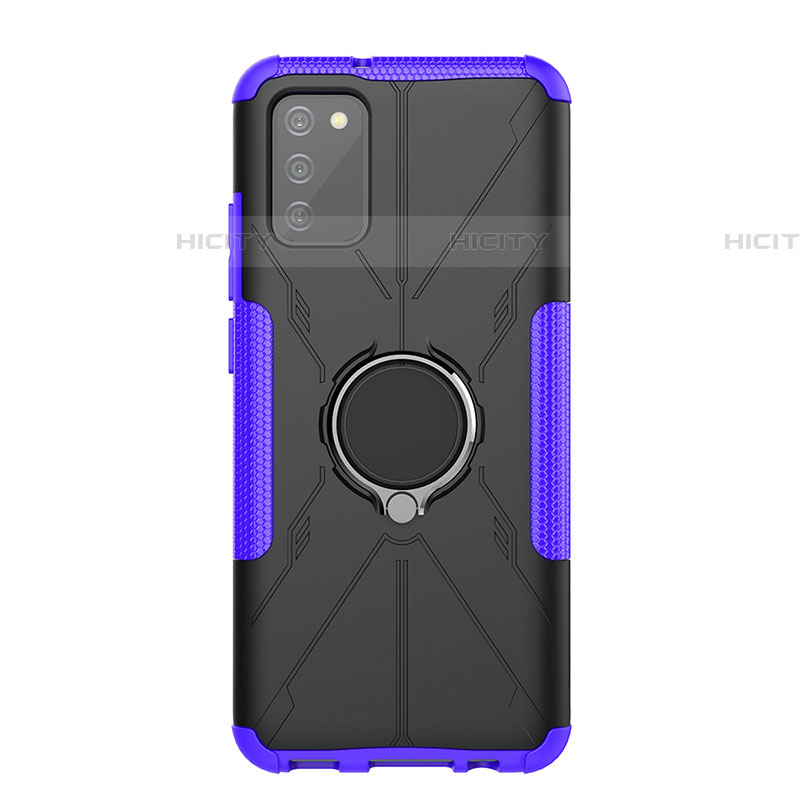 Custodia Silicone e Plastica Opaca Cover con Magnetico Anello Supporto JX1 per Samsung Galaxy A03s Viola