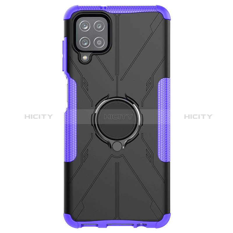 Custodia Silicone e Plastica Opaca Cover con Magnetico Anello Supporto JX1 per Samsung Galaxy A12 Nacho Viola