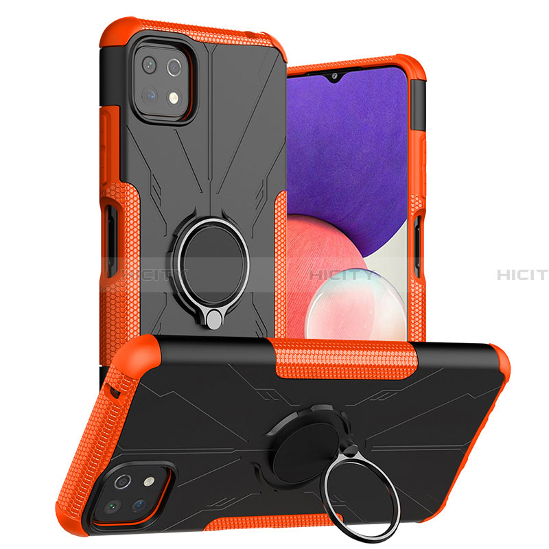 Custodia Silicone e Plastica Opaca Cover con Magnetico Anello Supporto JX1 per Samsung Galaxy A22 5G Arancione