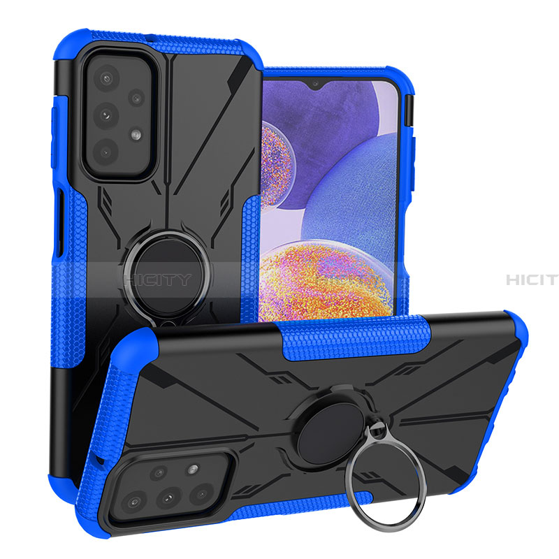 Custodia Silicone e Plastica Opaca Cover con Magnetico Anello Supporto JX1 per Samsung Galaxy A23 4G Blu