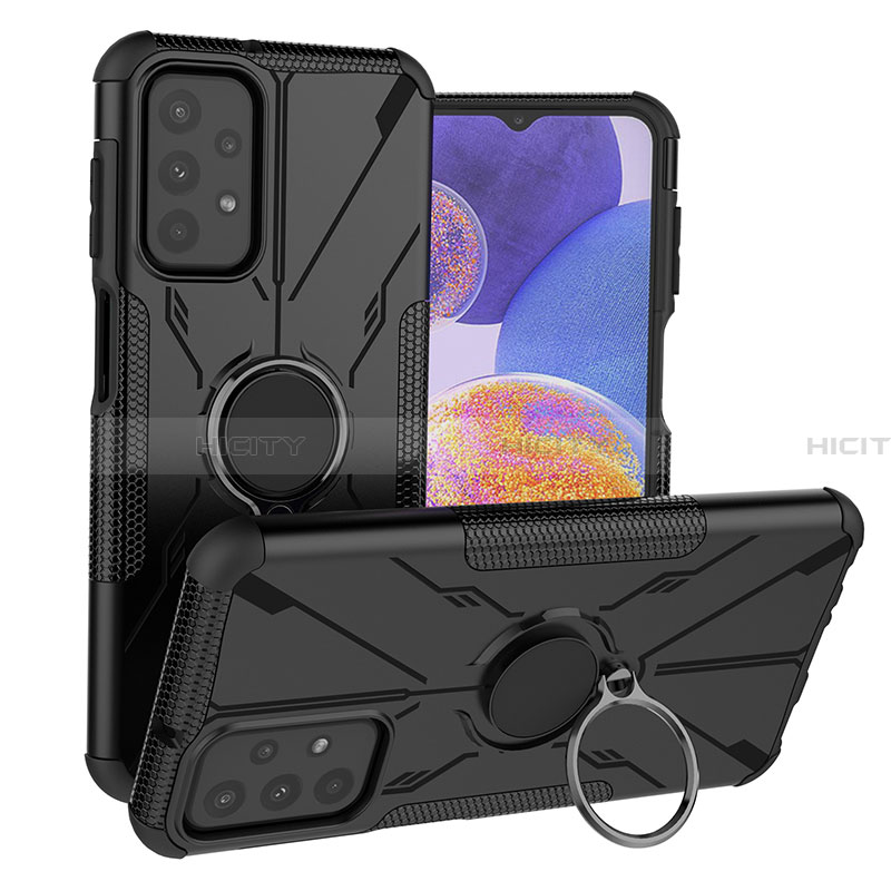 Custodia Silicone e Plastica Opaca Cover con Magnetico Anello Supporto JX1 per Samsung Galaxy A23 4G Nero