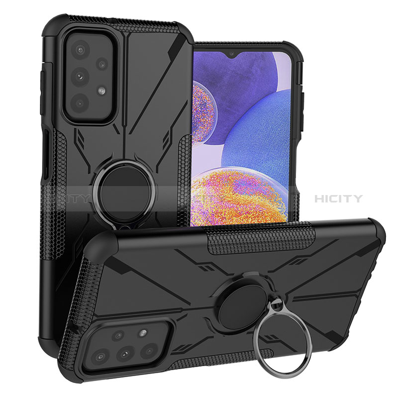 Custodia Silicone e Plastica Opaca Cover con Magnetico Anello Supporto JX1 per Samsung Galaxy A23 5G Nero