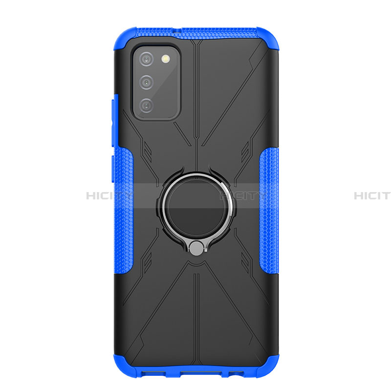 Custodia Silicone e Plastica Opaca Cover con Magnetico Anello Supporto JX1 per Samsung Galaxy F02S SM-E025F Blu