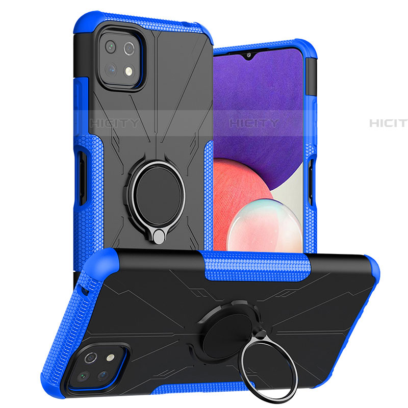 Custodia Silicone e Plastica Opaca Cover con Magnetico Anello Supporto JX1 per Samsung Galaxy F42 5G Blu