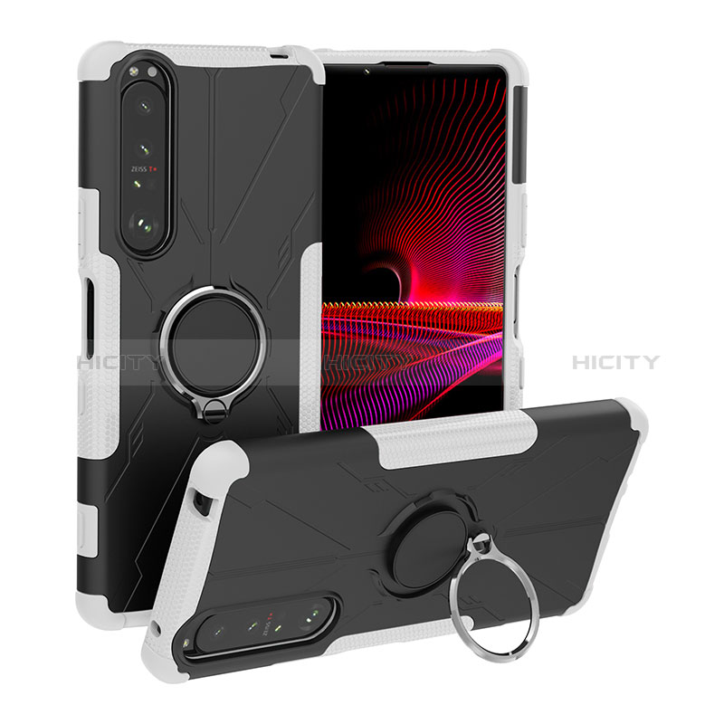 Custodia Silicone e Plastica Opaca Cover con Magnetico Anello Supporto JX1 per Sony Xperia 1 III Argento