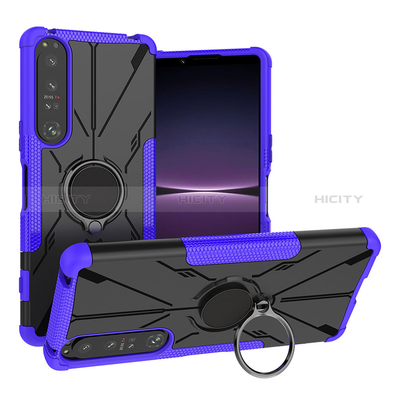 Custodia Silicone e Plastica Opaca Cover con Magnetico Anello Supporto JX1 per Sony Xperia 1 IV SO-51C Viola