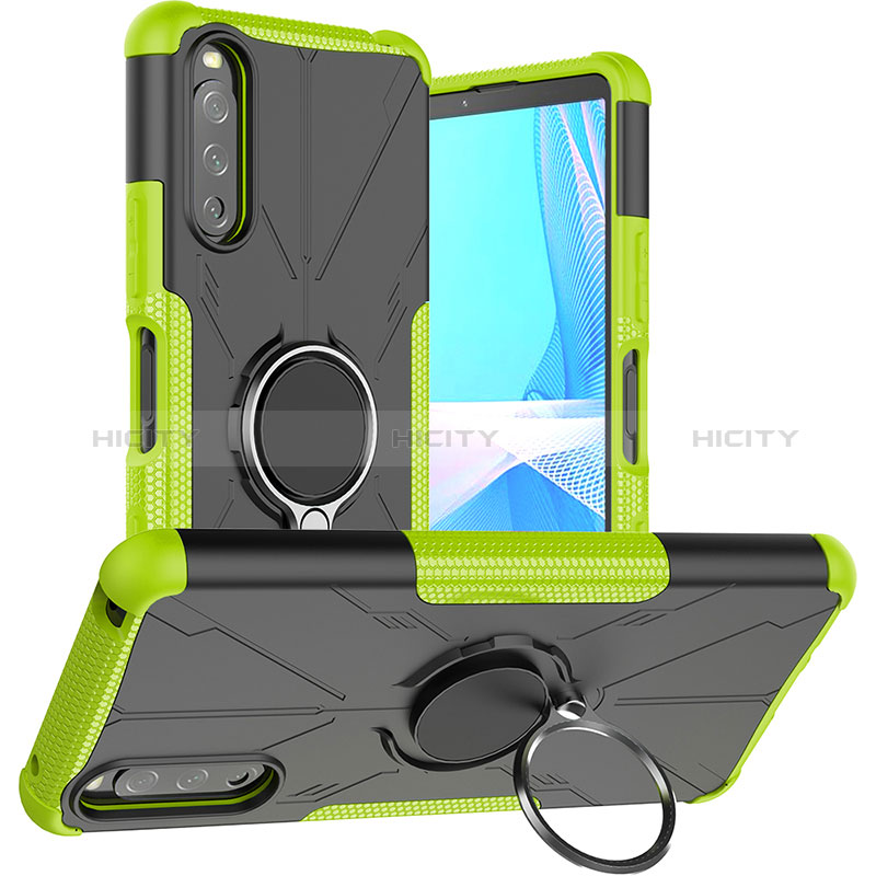 Custodia Silicone e Plastica Opaca Cover con Magnetico Anello Supporto JX1 per Sony Xperia 10 III SOG04 Verde